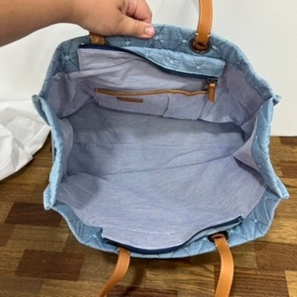 J Mclaughlin Nessa Handbag‎ One Size NWT $248 Blue Quilted Tote Cotton Purse - Picture 8 of 13